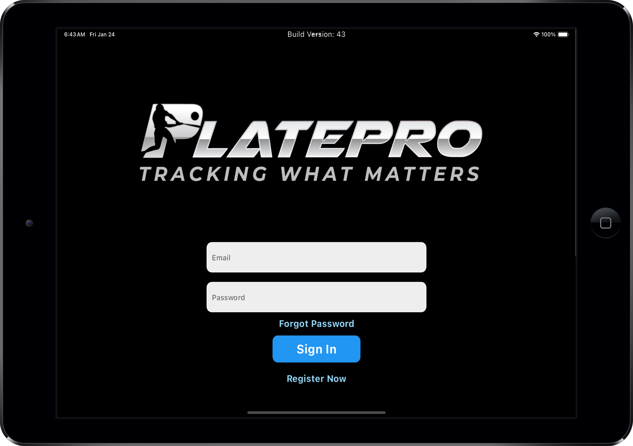 PlatePro sign in screen